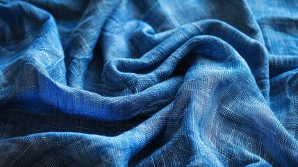 Abstract Blue Fabric Texture Background, Wrinkled, Close Up, Macro, Pattern