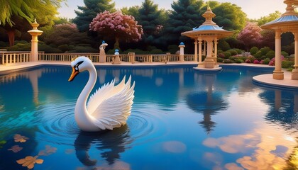 Wall Mural - Waterside Elegance: Enjoying the Water Park with a Swan Companion