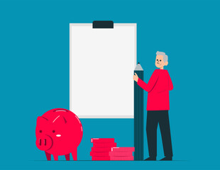 People characters investing money in pension fund. Retirement plan concept illustration