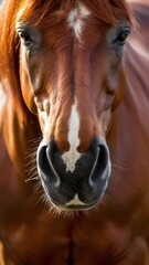 Sticker - A close up of a horse's face with the sun behind it, AI