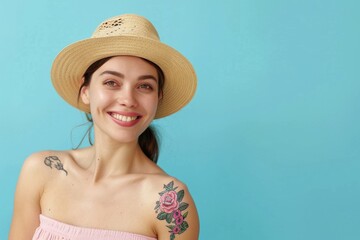 Wall Mural - beautiful girl in a straw hat