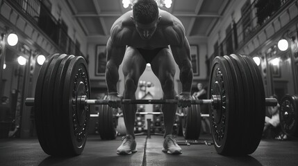 Male bodybuilder exercising with barbell