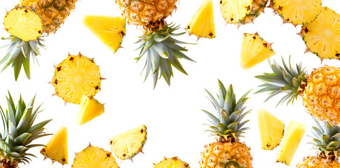 Wall Mural - Fresh juicy tropical fruit pineapple flying isolated on white background