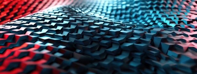 Poster - A blue and red patterned surface with a lot of squares. The squares are of different sizes and are arranged in a way that creates a sense of depth and texture. The colors of the squares are vibrant