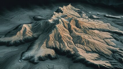 Wall Mural - A 3d model of a mountain range with some trees, AI