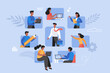 © girafchik - 360 degree feedback business concept. Modern vector illustration of people evaluating employee and giving anonymous opinions