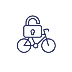 Sticker - Unlock bike icon with a bicycle and a lock, line vector