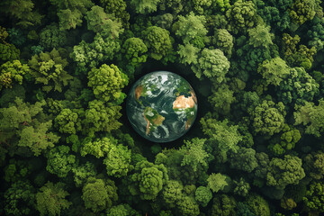 forest, planet earth with trees, climate change, global warming, sustainable lifestyle, ecology and 