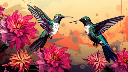 Sticker - colorful hummingbirds in the sky