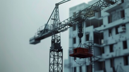 Canvas Print - Crane and building construction site