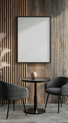 Wall Mural - Minimalist interior design with a blank frame table and chairs