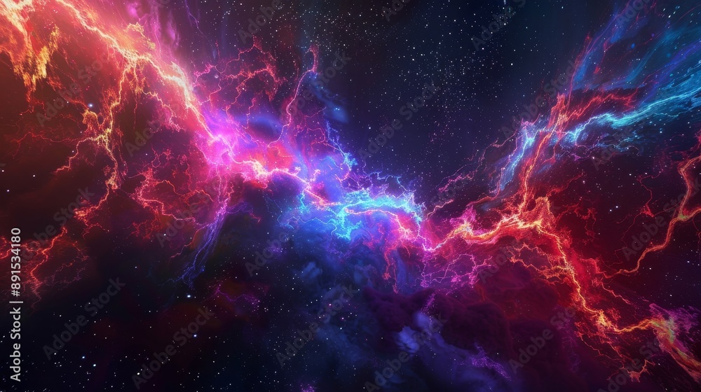 Cosmic Nebulae A Digital Painting of Red and Blue Swirling Energy ...
