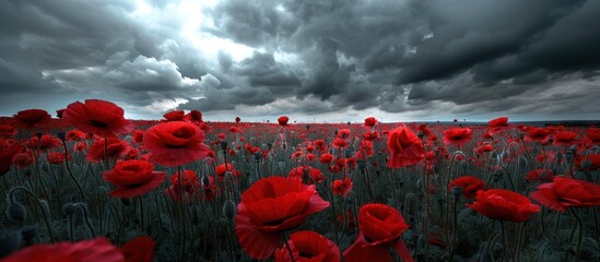 Wall Mural - Poppy Field Under a Dramatic Sky