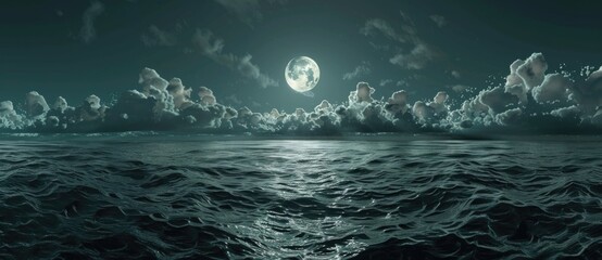 dark ocean against the backdrop of the moon and clouds