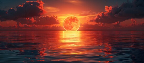 Wall Mural - Blood Moon Rising Over Calm Waters