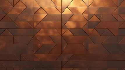 Wall Mural - abstract copper gradient mosaic with geometric tiles and sharp lines, reflecting light and creating a modern aesthetic