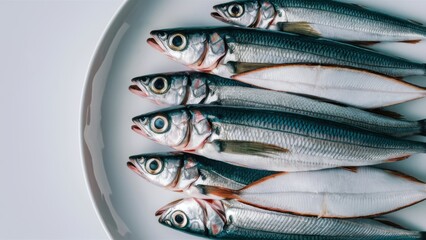 Sticker - A group of fish are arranged on a plate with their fins cut off, AI