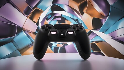 Wall Mural - standard game controller with abstract geometric shapes. 3d rendering illustration vector concept background