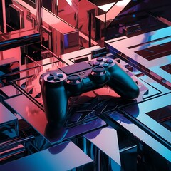 Wall Mural - standard game controller with abstract geometric shapes. 3d rendering illustration vector concept background