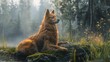 © Saima - Relaxing Summer Evening by the Campfire with a Majestic Brown Dog. Pet-Friendly Camping Site for an Unforgettable Experience.