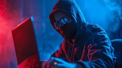 Futuristic Hacker in Polygonal Digital Network