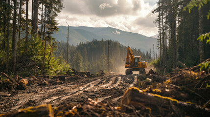 Wall Mural - Examples of sustainable forestry practices, such as selective logging, reforestation efforts, and habitat restoration, supported by technology to optimize outcomes. 