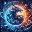 © pajus - Fiery Swirl of Elegance: An Abstract Stylized Letter S Amidst Vibrant Hues in Ornate Artistic Fantasy Design