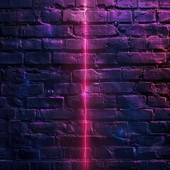 Poster - Vibrant neon lights on dark brick wall, urban style background