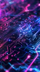 Wall Mural - Neon Circuit Board Futuristic Technology Digital Background. AI Generated