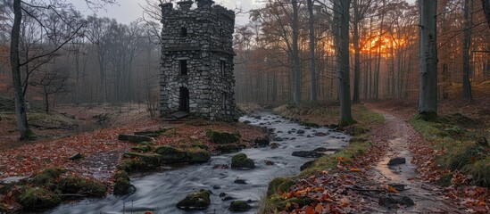 Poster - Stone Tower in Autumnal Forest