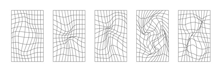 Y2k Grid Distortion collection. Geometric background with a waving grid and a distortion in the form of blowing.
