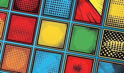 Wall Mural - Vibrant pop art comic book frames with halftone dots