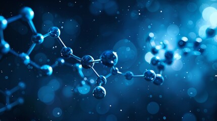 Poster - An abstract representation of a blue molecular structure, representing the fields of science and technology