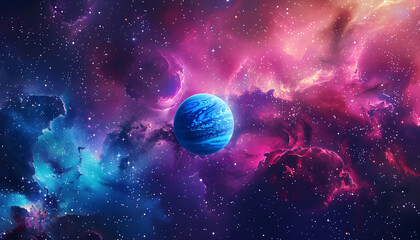 Wall Mural - A colorful space background with a blue planet in the middle