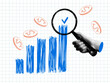 © Morena - Modern collage with sales chart. Halftone hand holding a magnifying glass. Successful business concept. Trendy newspaper elements. Doodle style graph, coins. Marketing analysis concept