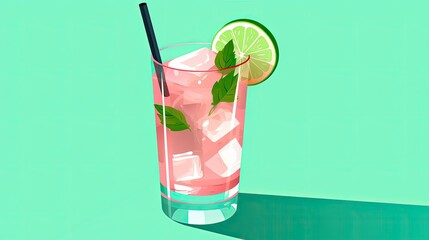 Sticker - cocktail with lime and ice