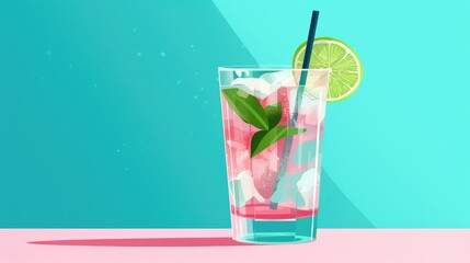 Sticker - A cocktail with ice cubes and lime