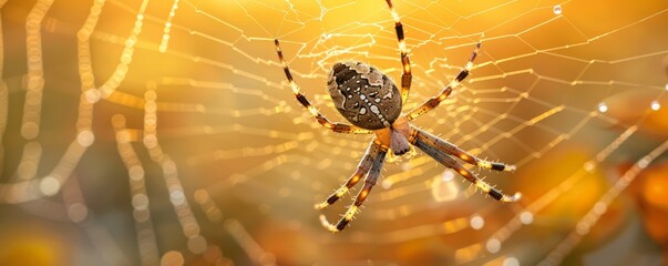 A close-up of a spider spinning its intricate web.