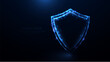 © pickup - A shield icon a blue security technology icon. Shield protection icon. Data network security. Glowing wireframe, linear, line and mesh illustration vector