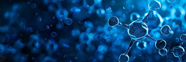 Poster - An abstract representation of a blue molecular structure, representing the fields of science and technology