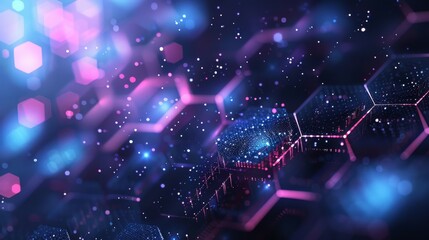 Poster - A stunning abstract depiction of a hexagon network with vibrant light effects and a futuristic feel.