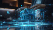 © Vicky - futuristic real estate property house apartment home buying new construction technology, holographic projection digital model innovation architect engineering design