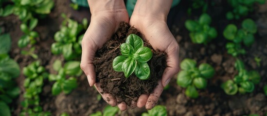 Canvas Print - Hands Holding a Seedling with Soil