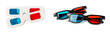 © Avocado_studio - 3D glasses isolated on white background. 3D Movie Glasses. Cinema and entertainment concept. Watching a movie. Design. Place for text.