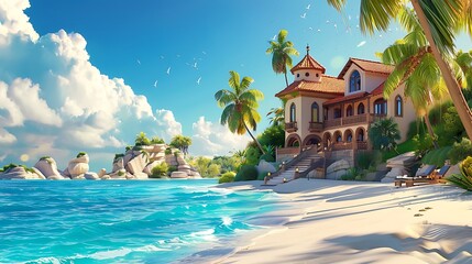 Wall Mural - Secluded Tropical Villa on a Private Beach.