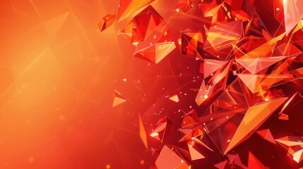 Fototapete - Low poly abstract background in warm tones of red and orange, with angular polygons and intricate patterns, offering a bold and contemporary design