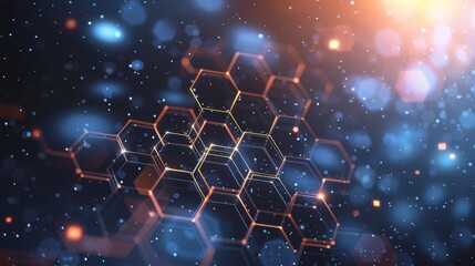 Poster - A visualization of a futuristic hexagonal grid network in an abstract digital space, glowing beautifully.