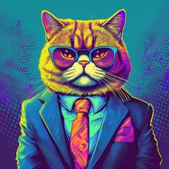  Exotic Shorthair cat with suit in pop art