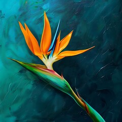 Wall Mural - Bird of Paradise Flower on a Teal Canvas.