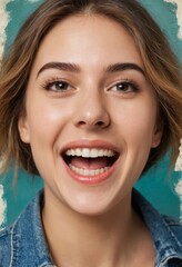 Sticker - Portrait of a young woman laughing, smiling girl